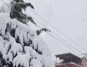 Yoğun kar yağışı sonrası elektrik tellerinin kopma anı böyle görüntülendi